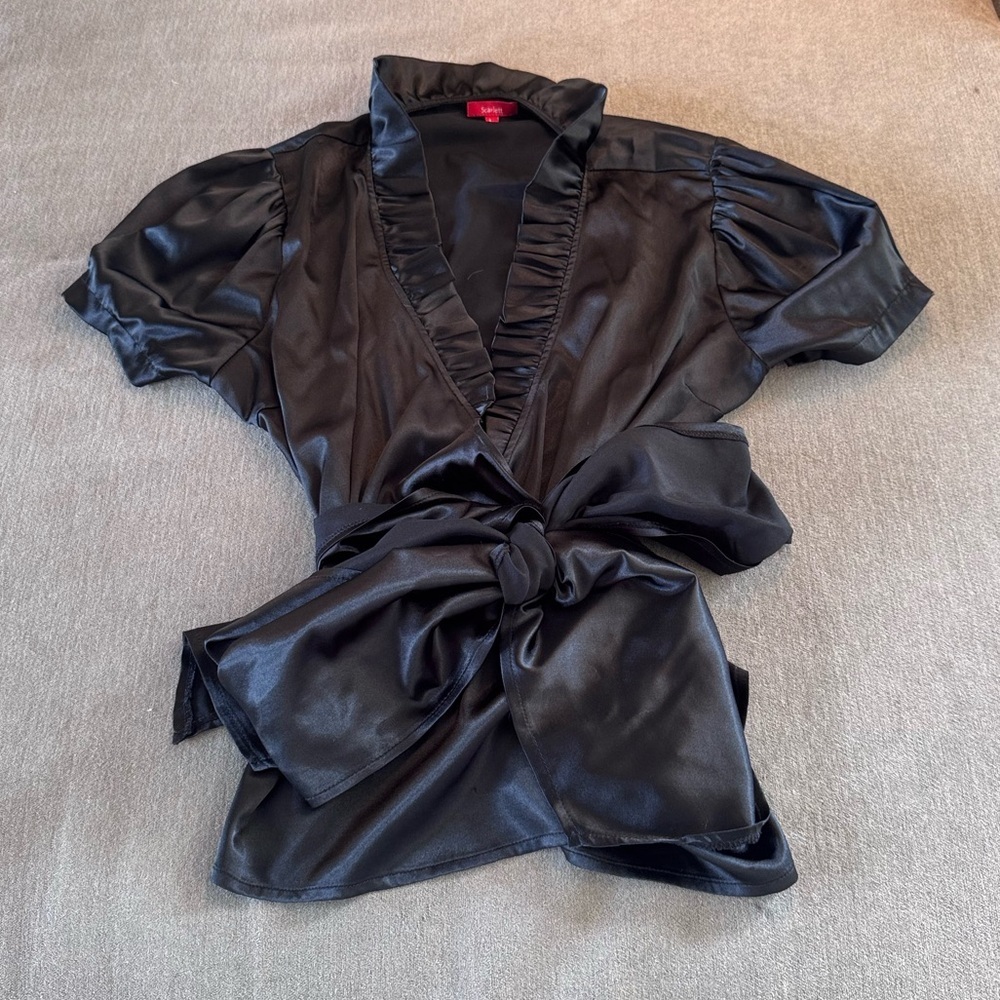 Scarlett Black Satin Wrap Around Blouse